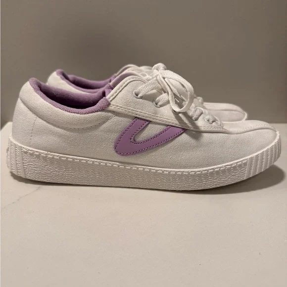 Tretorn Nylite Canvas White and Purple Lace up Sneakers - Picture 6 of 11